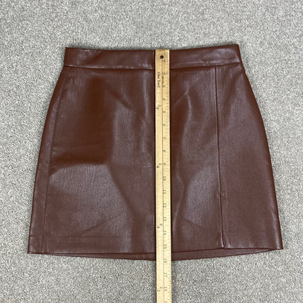 Wilfred Aritzia Vegan Leather Mini Skirt Womens 4 Brown Front Slit Academia New - Picture 8 of 13